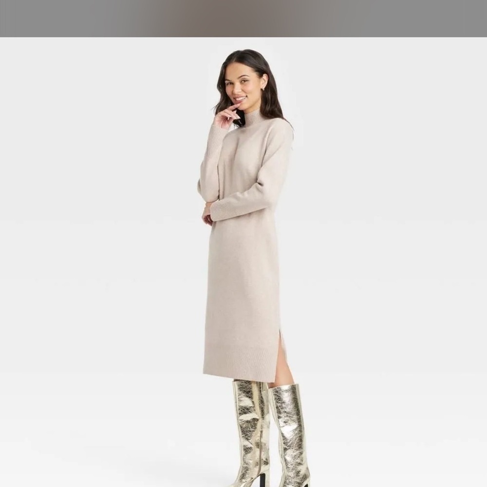 Women’s long sleeve midi sweater dress A New Day taupe L